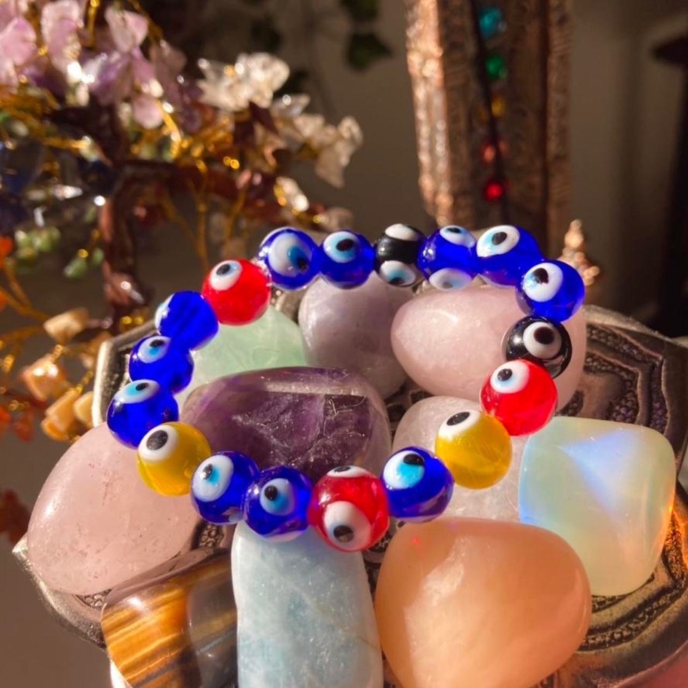 Multicolored nazar evil eye elastic bracelet